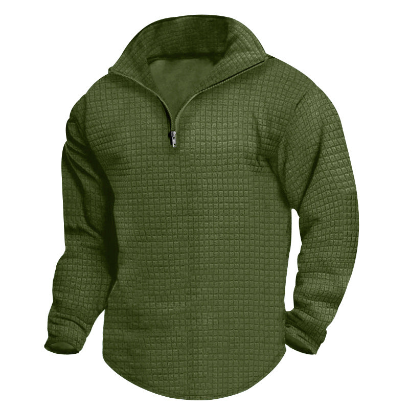 Herrer nan Stehkrave-sweatshirt med kvadratisk struktur og kort frontzip Skovae