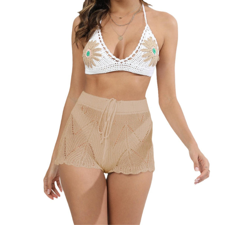 Dame hæklede bikini-sæt med blomsterdesign og elegante shorts Stilla
