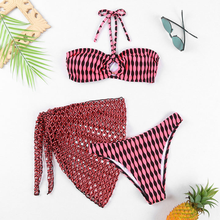 Dame Bandeau-bikini med unikt bølgemønster og stilfuldt netstof Stilla