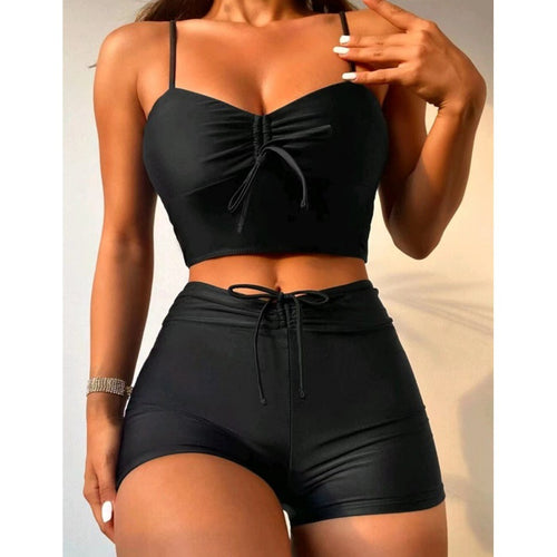 Dame Crop-Top og Shorts Sæt med justerbar talje og moderne design Stilla