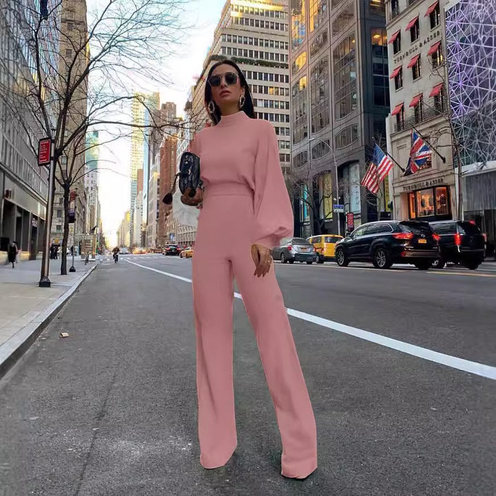 Damer Elegant Jumpsuit med brede ærmer og høj krave Skovae