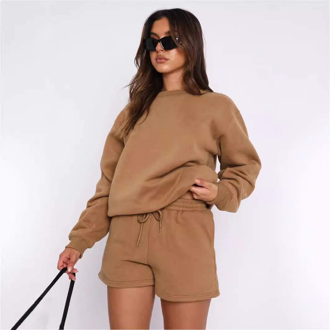 Dame behageligt sweatshirtsæt med shorts Stilla