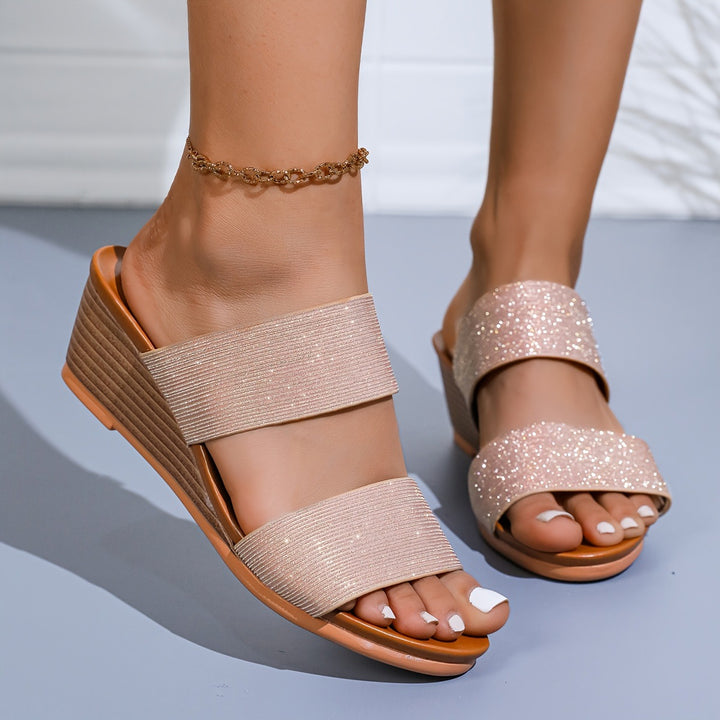 Dame Komfortable Glitter-Sandaler med brede stropper og anatomisk fodseng Stilla