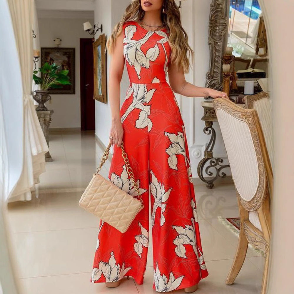 Kvinders stilfulde jumpsuit med blomsteraccent og brede ben Skovae