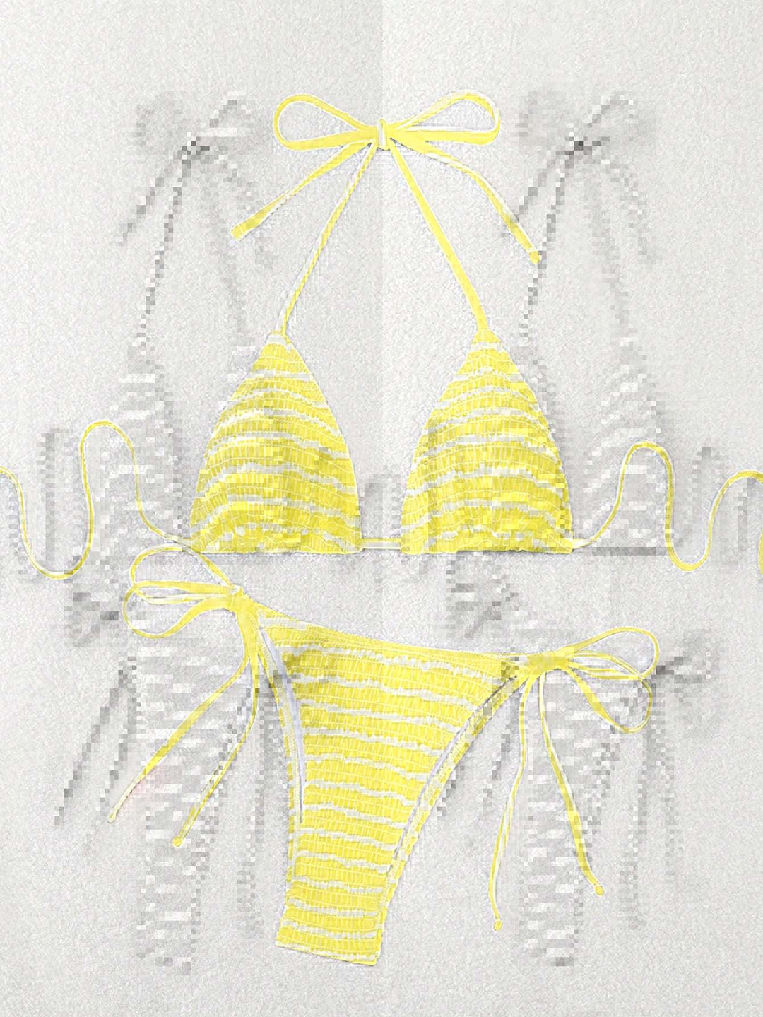 Dame triangle bikini med fint stribemønster og raffinerede bindebånd Skovae