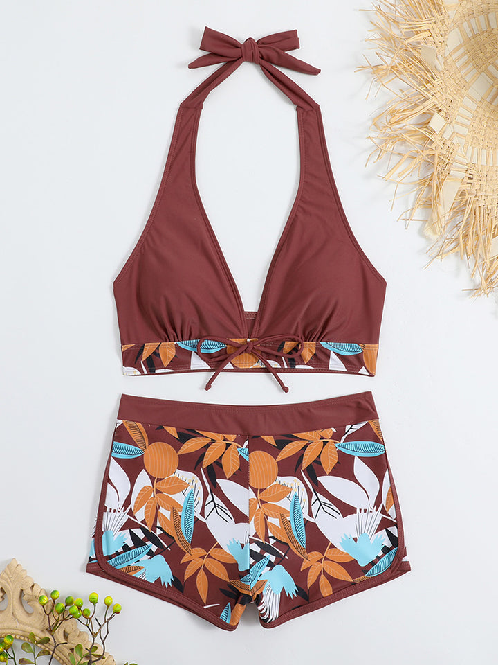 Dame Sporty bikini sæt med raffineret knude detalje og blomster mønster Stilla