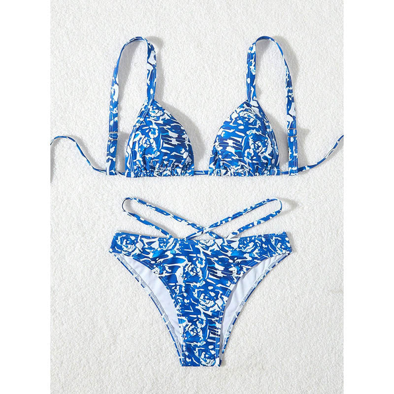 Dame Triangel-Bikini-Sæt med justerbare stropper og stilfuld mønstermiks Skovae
