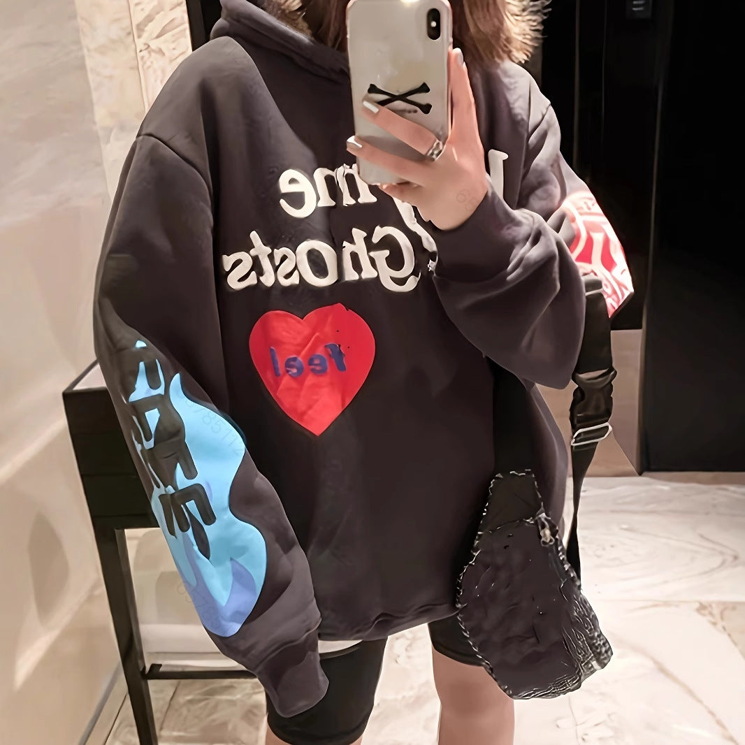 Dame Grafisk Print Oversized Hoodie Stilla