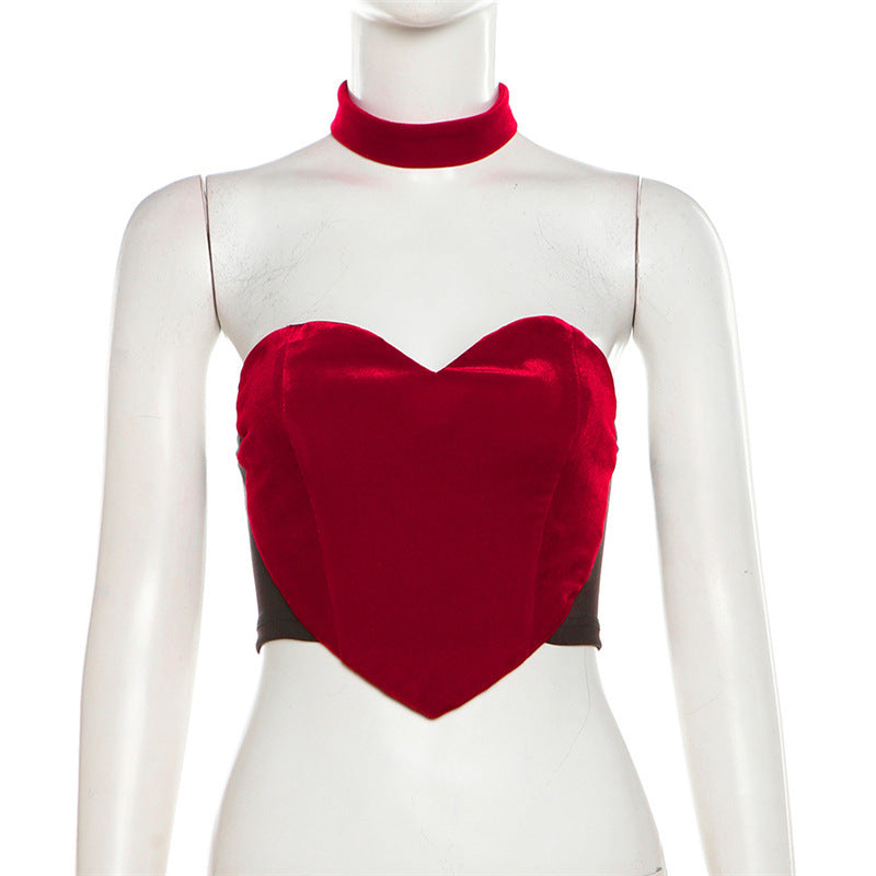 Dame hjerteformet bustier-top med choker og elegant fløjlsstruktur Stilla