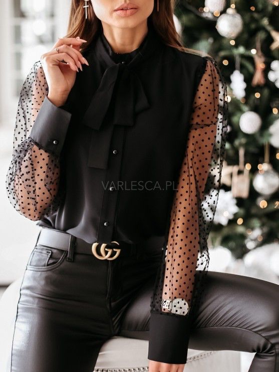 Dame elegant bluse med transparente ærmer Stilla