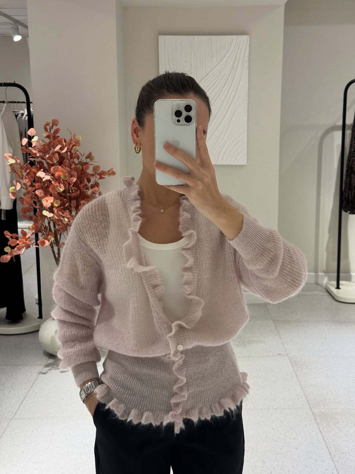 Kvinders cardigan med legende flæse design Stilla