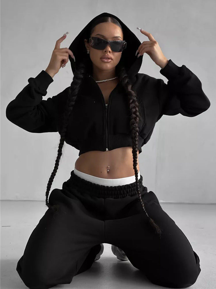 Dame Atletisk Lynlås Hoodie og Løse Joggingbukser Sæt Skovae