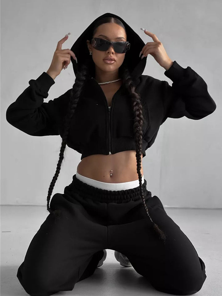Dame Atletisk Lynlås Hoodie og Løse Joggingbukser Sæt Skovae