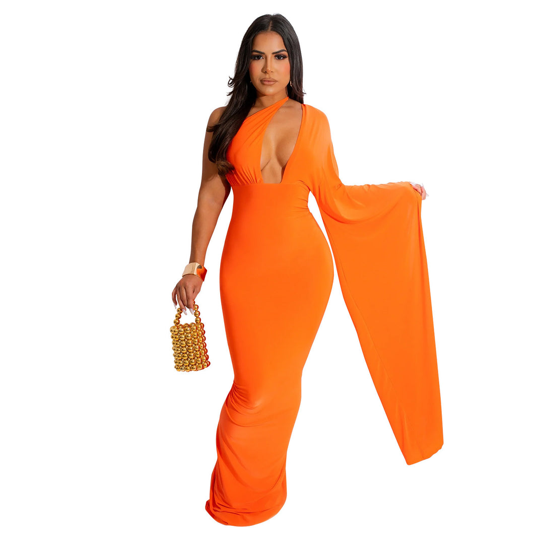 Dame Elegant Maxi-Kjole med asymmetrisk Cut-Out og langærmet Stilla