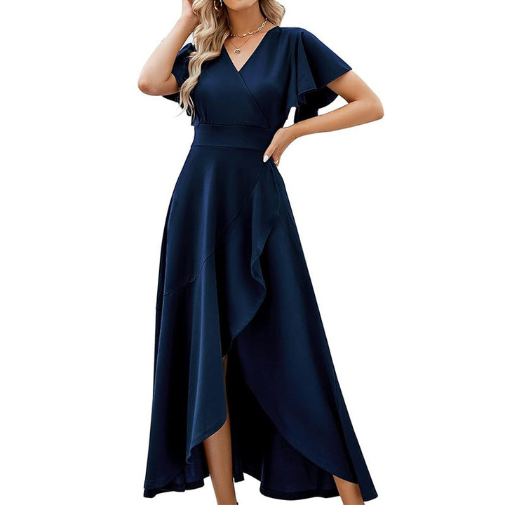 Dame Elegant Maxikjole med asymmetrisk kant og flæsedetaljer Stilla