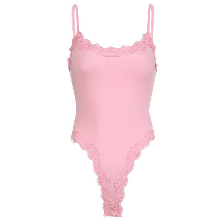 Damen eleganter Bodysuit mit Spitzenakzenten und verstellbaren Trägern Skovae