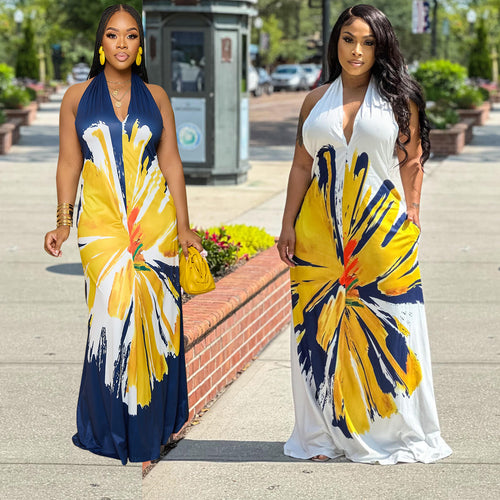 Dame Maxi-kjole med dyb V-udskæring og blomsterdesign Stilla