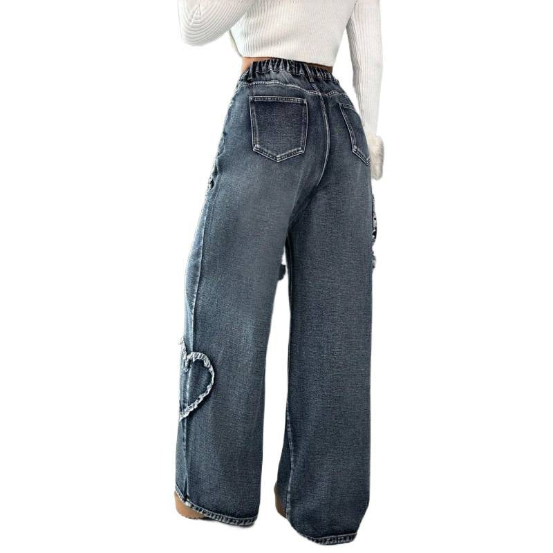 Dame Loose Jeans med hjertebroderi og afslappet snit Skovae