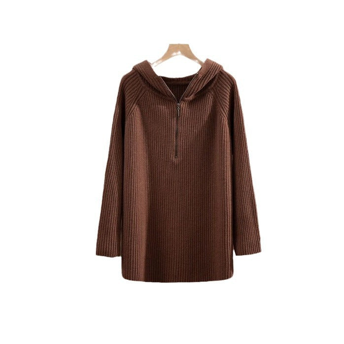 Dame Oversized Strikpullover med hætte og dyb V-udskæring Stilla