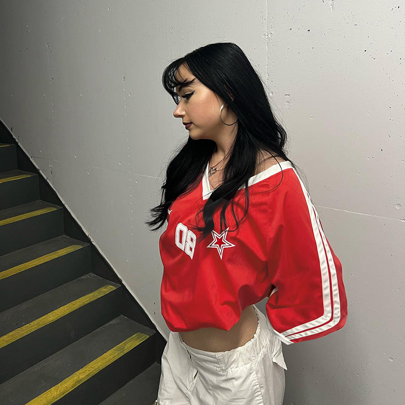 Damer Sporty Langærmet T-shirt med V-udskæring og stribedesign Stilla