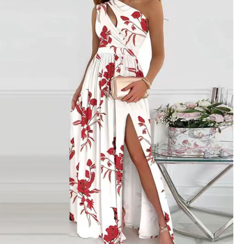 Dame Elegante omslagskjole med sidelad split og blomstret design Stilla