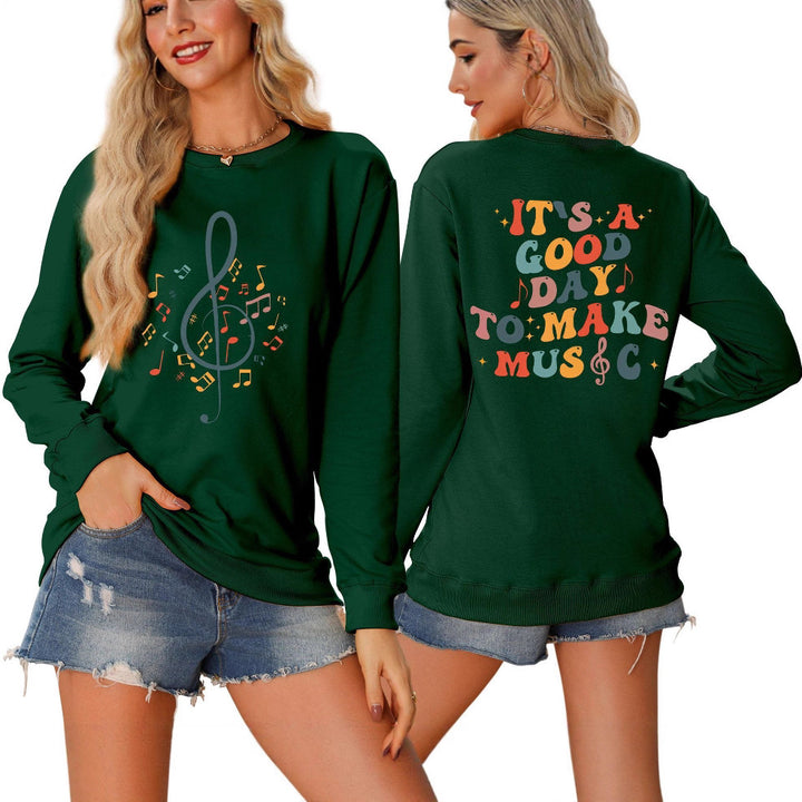 Damer sweatshirt med musikalsk motiv og kreativ tekst Stilla