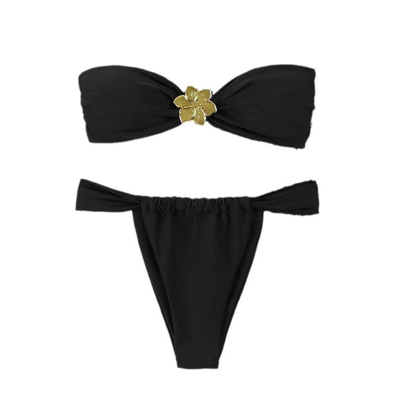 Dame bandeau-bikini med glitrende smykkedetalje Skovae