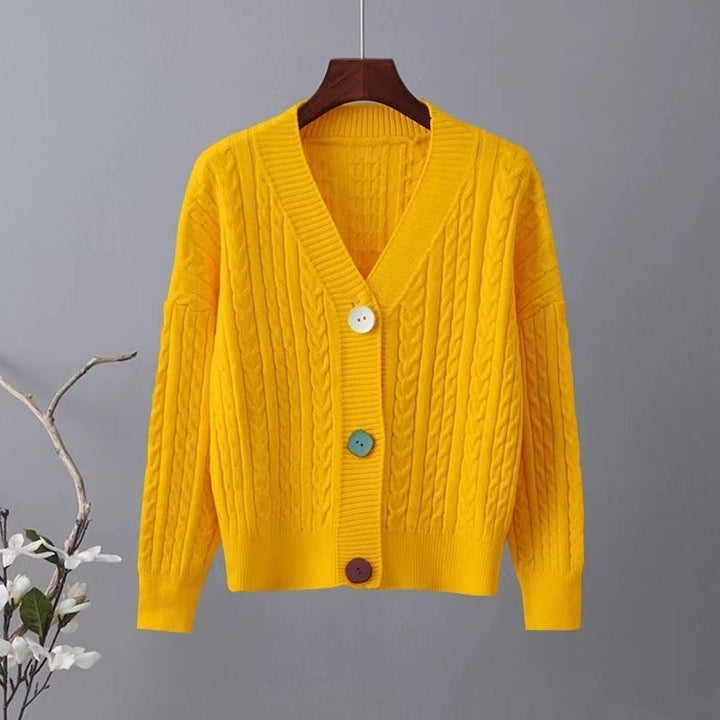 Kvinders chunky strik cardigan med V-hals og dekorative knapper Stilla
