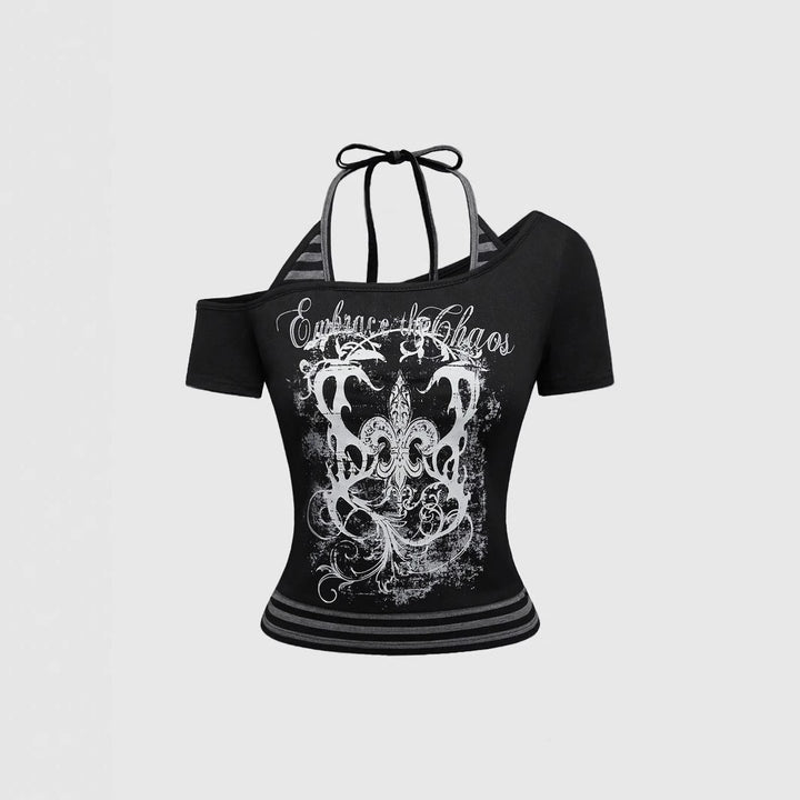 Dame Off-Shoulder Top med grafisk design Skovae