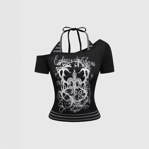 Dame Off-Shoulder Top med grafisk design Skovae