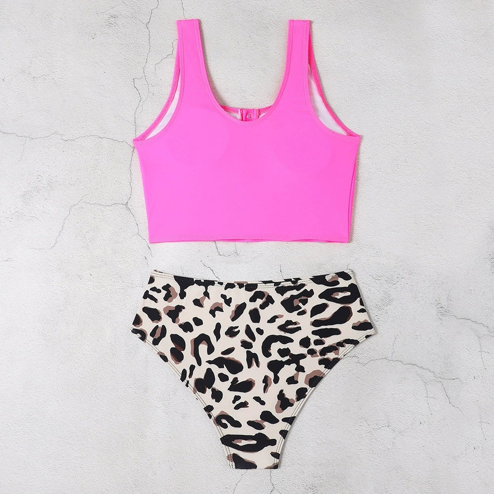 Dame Høj Talje Leopardmønster Bikini-Sæt Stilla 1750839929