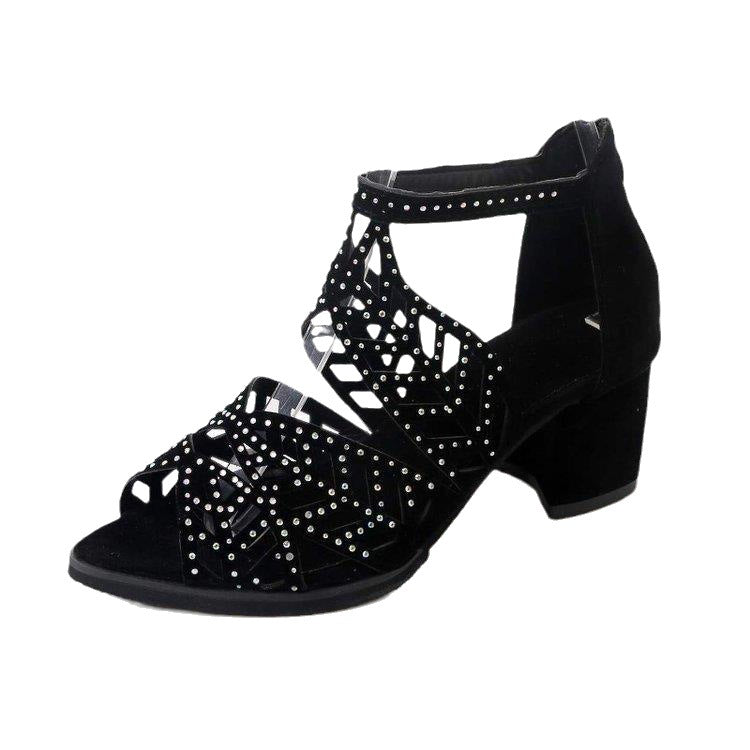 Dame Glamourøse Rhinestone Sandaler med Blokhæl Stilla