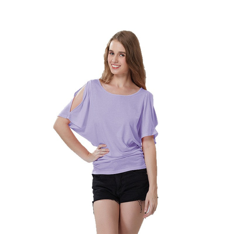 Dame afslappet oversized T-shirt med raffinerede flæsedetaljer Skovae