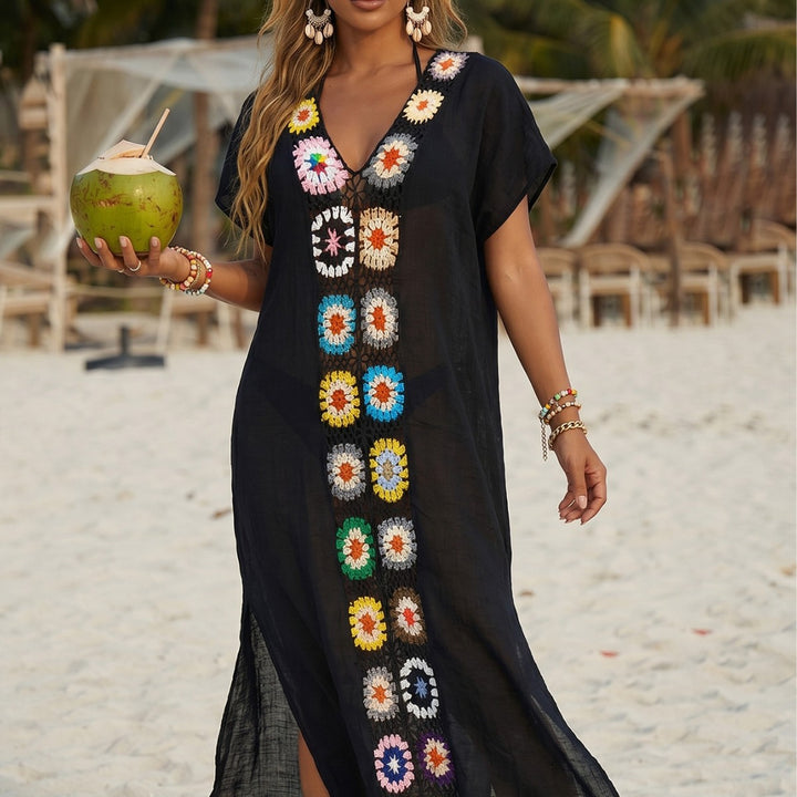 Damer hækle-strandkimono med blomster patchwork-design Skovae