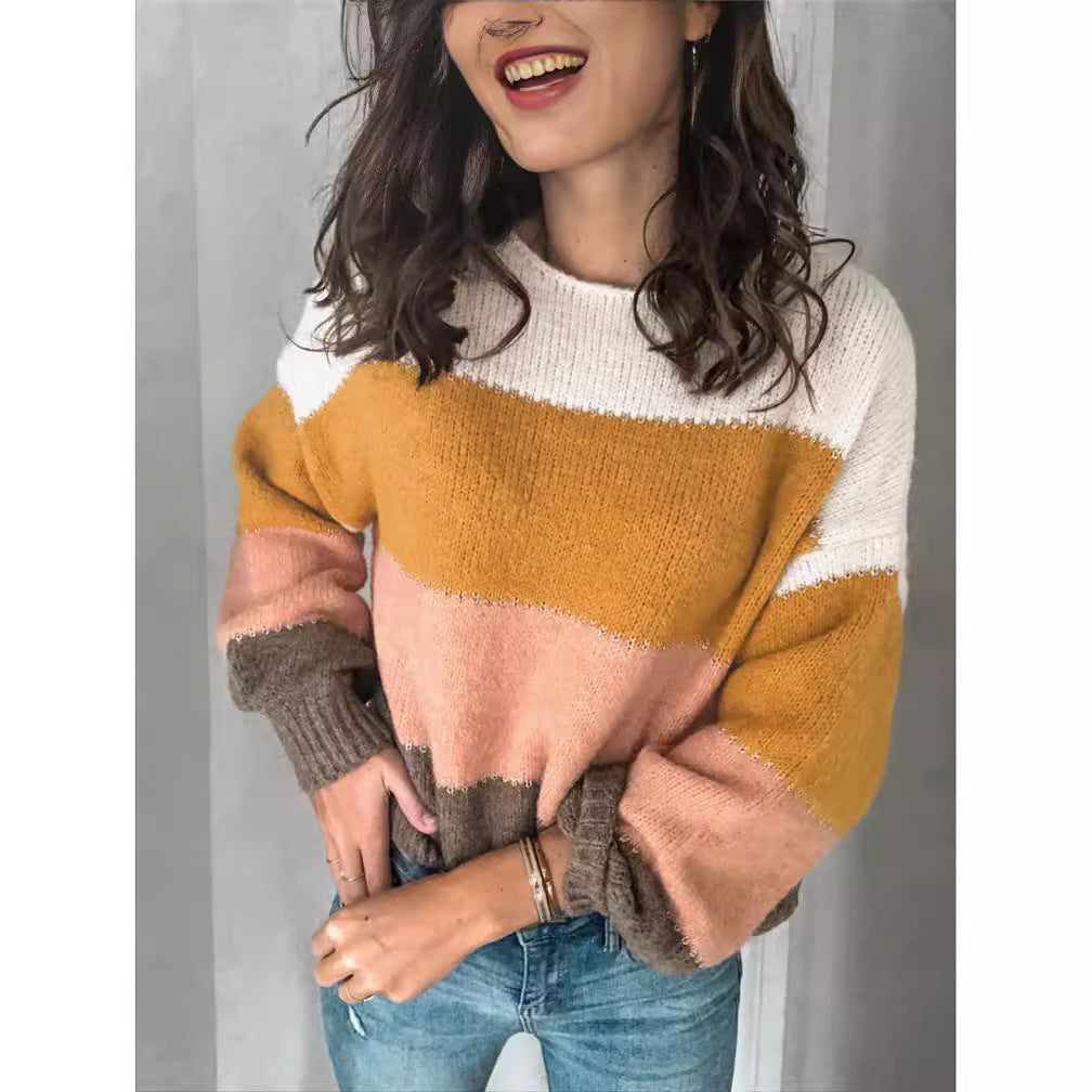 Dame afslappet sweater med blokstriber og bred pasform Stilla