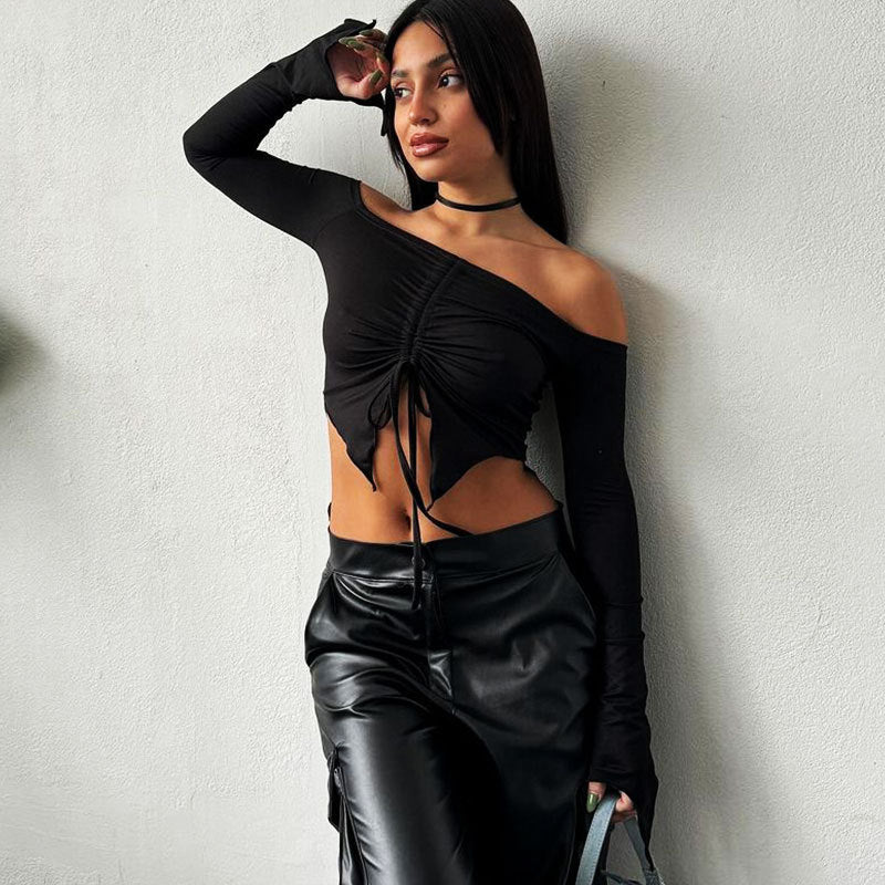 Dame Hætte Crop-top med vide ærmer og snøre Skovae