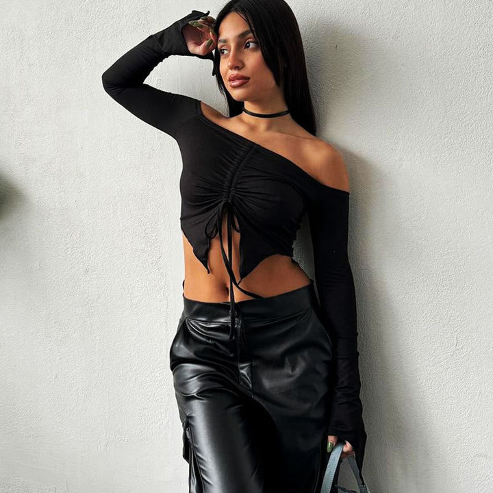 Dame Hætte Crop-top med vide ærmer og snøre Skovae