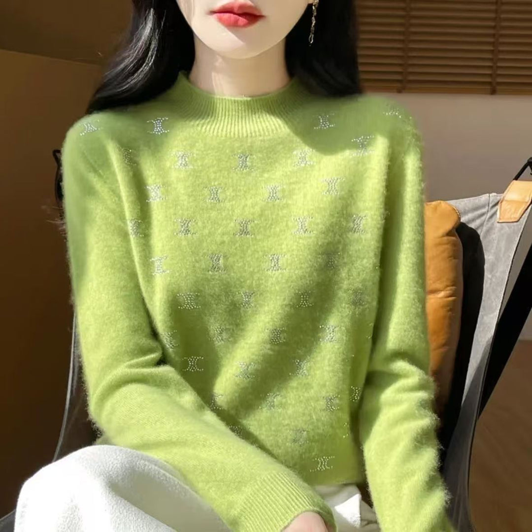 Dame Luxe Strik Sweater med Fint Glitter Design og Rund Udsnit Stilla