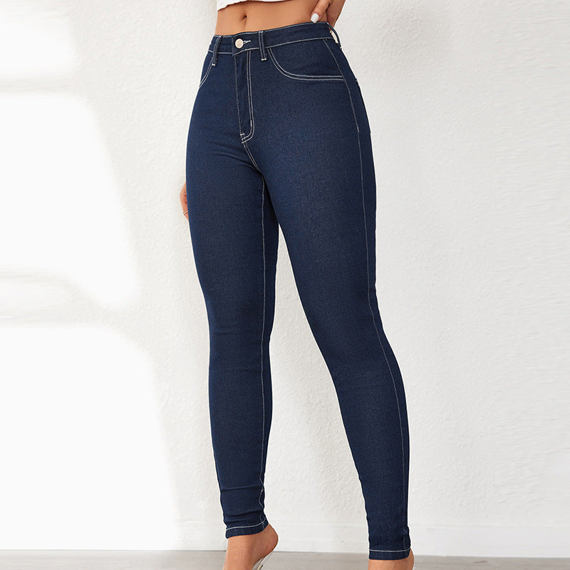 Dame High-Waist Skinny Jeans med figursygning Stilla