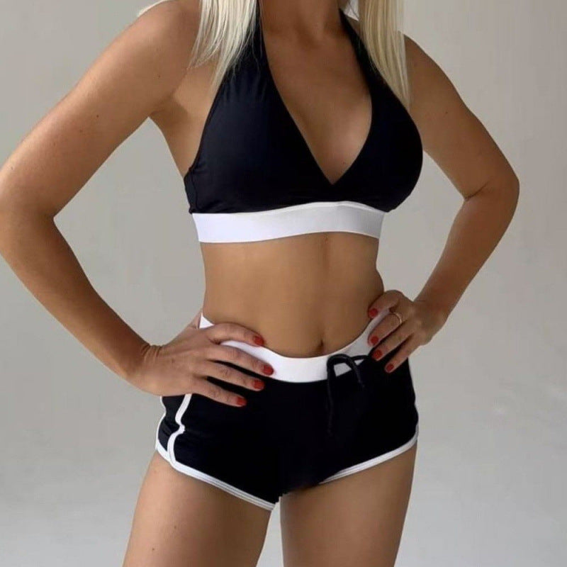 Dame Sport-Bikini-Sæt med højt skårne shorts og justerbar top Skovae