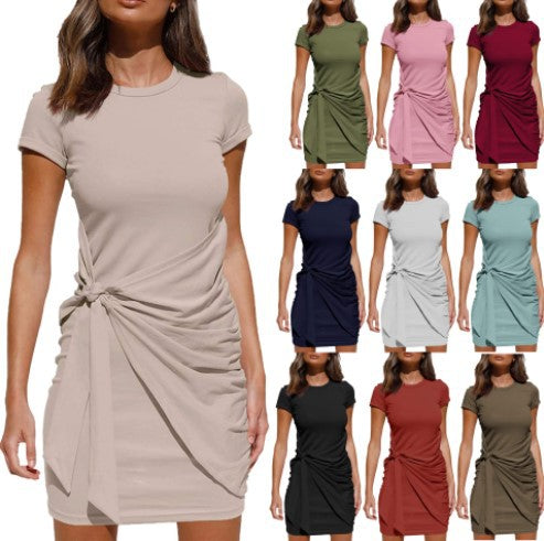 Dame Fritids Draperet T-Shirt Kjole Stilla