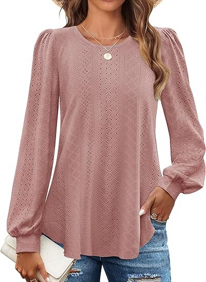 Damebluse med puffærmer og hulmønster Stilla