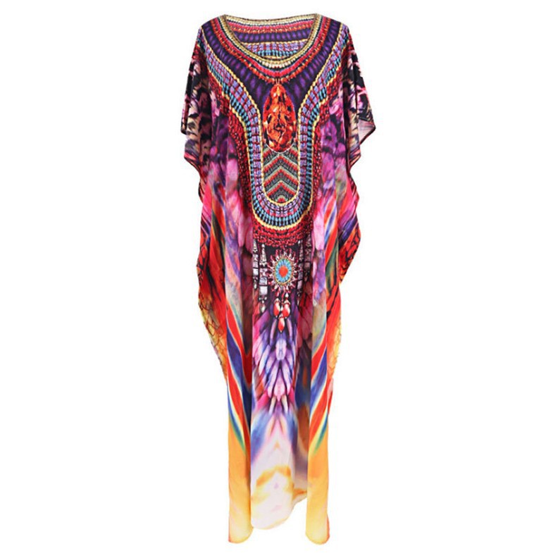 Dame Strandkaftan med kunstnerisk design og farverige mønstre Stilla