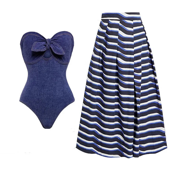 Damer elegant bandeau badedragt med asymmetrisk omslagskjørt-design Stilla