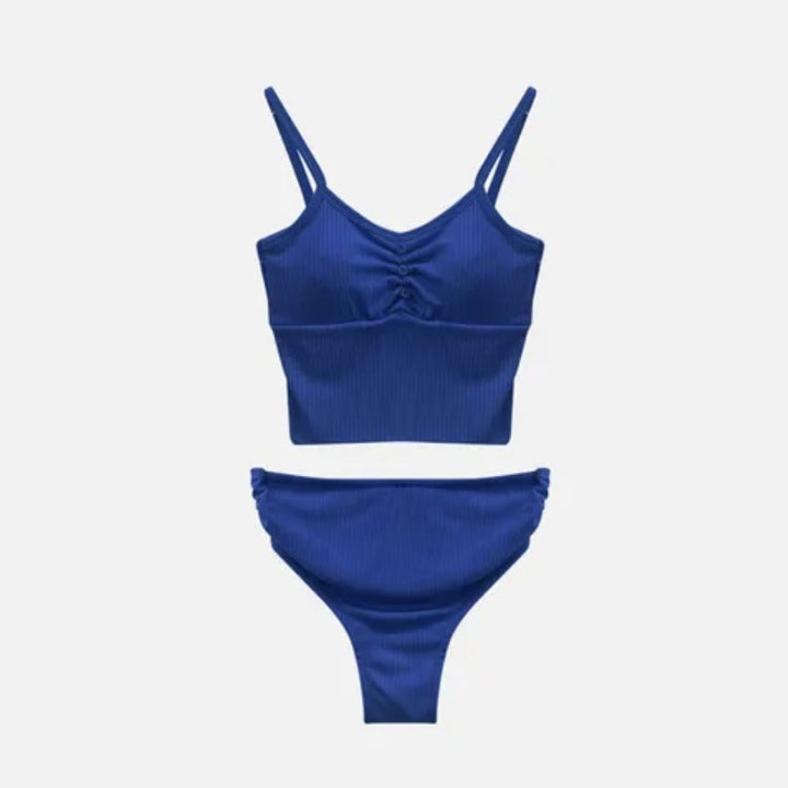 Dame sporty cropped bikini-sæt med rynk og højt trusser Stilla
