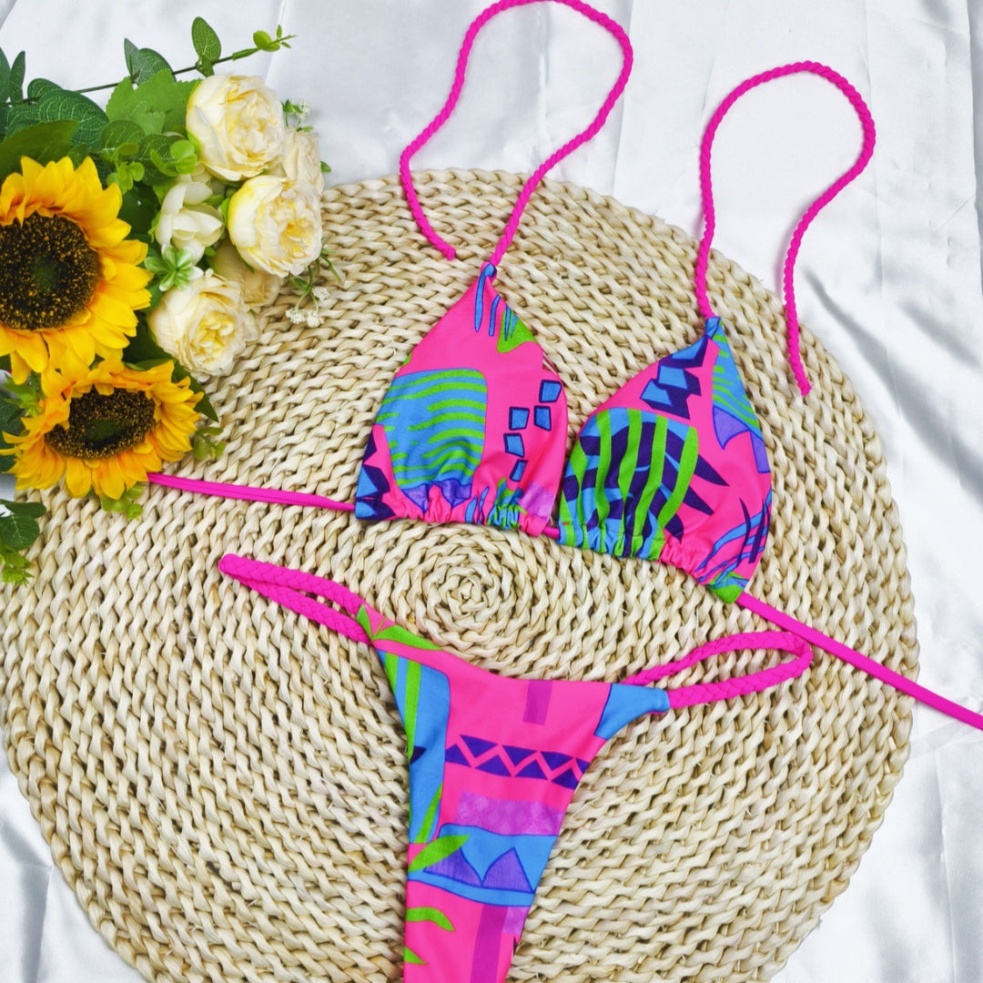 Dame triangulært bikini-sæt med muntert kirsebærmønster og justerbare stropper Skovae