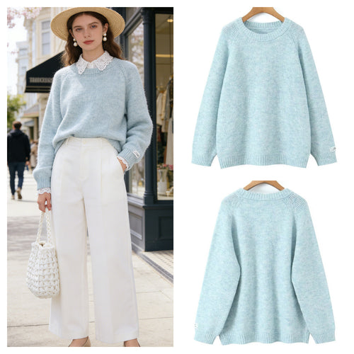 Dame Cozy Strik Sweatshirt med Rund Hals