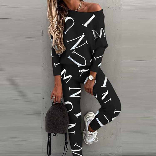 Dame Off-Shoulder Bogstavtryk Lounge Sæt Stilla