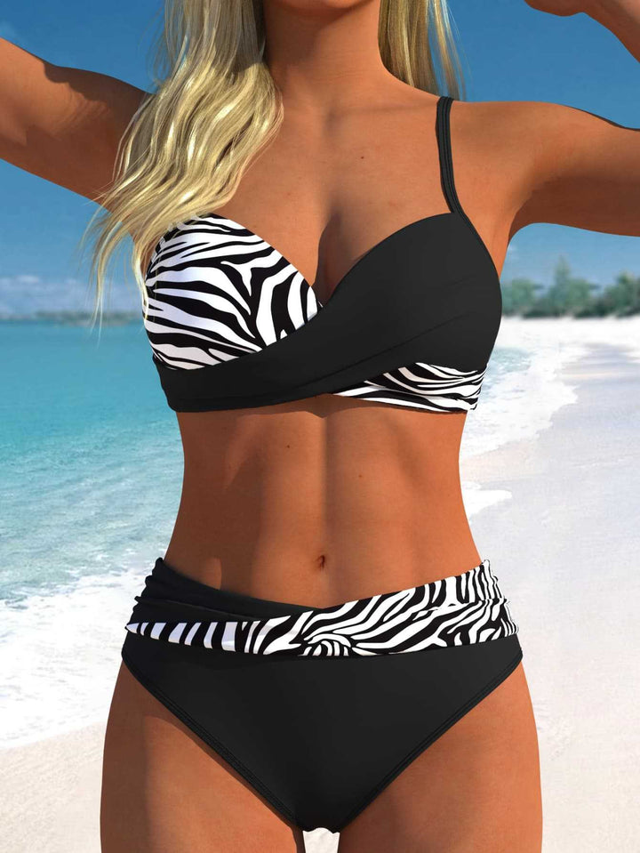 Dame Bikini-Sæt med blomster-wrap-mønster og behagelige high-waist-trusser Skovae