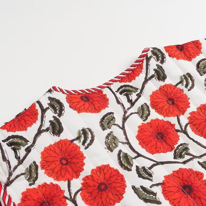 Dame Floral Broderet Vest med Binding Stilla